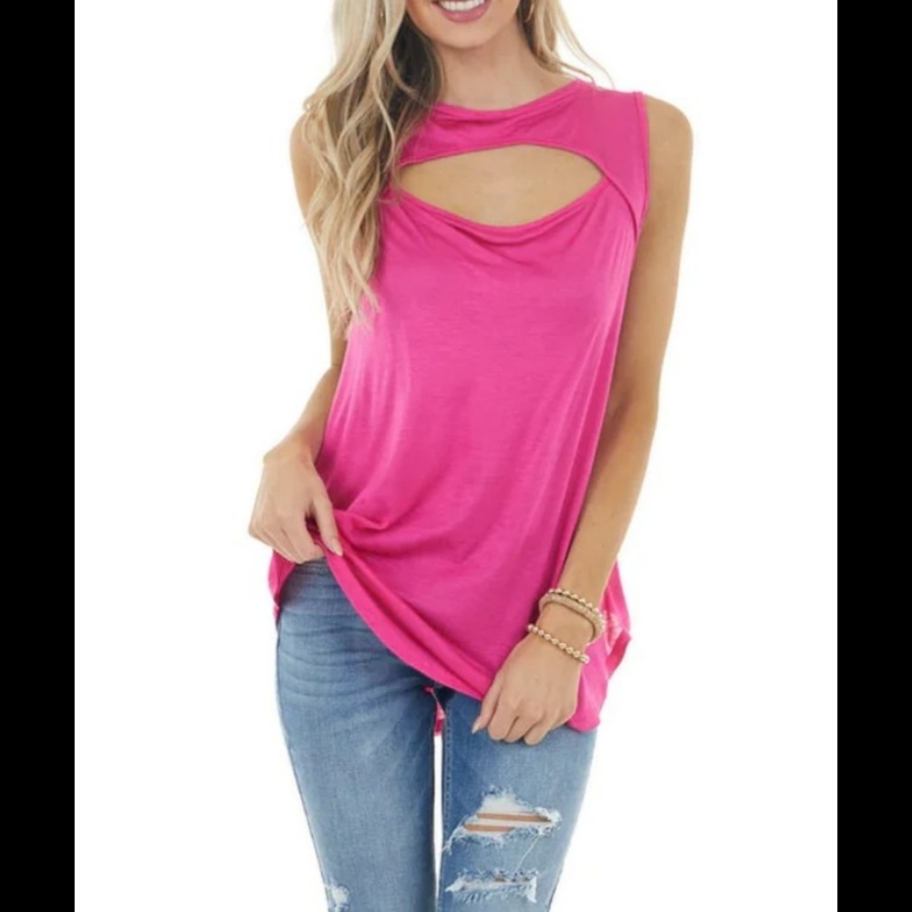 33 Plus size flowy fuchsia sleeveless cutout front knit tunic tunic top